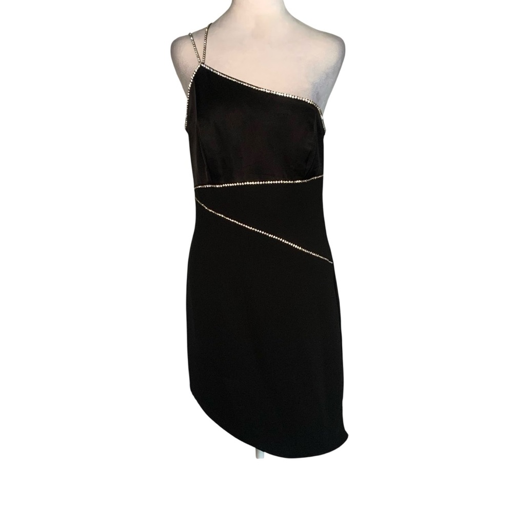 Vintage Lillie Rubin 10 Black One Shoulder Rhinestone Embellished Mini Dress